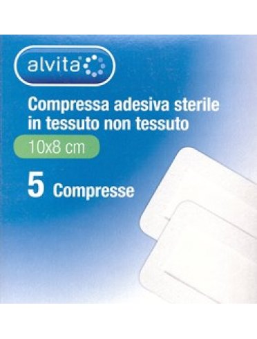 Alvita garza compressa adesiva sterile in tessuto non tessuto estensibile bianco 10x8cm 5 pezzi