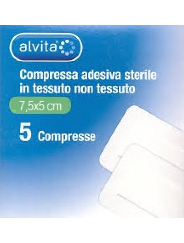 Alvita garza compressa adesiva sterile in tessuto non tessuto estensibile bianco 7,2x5cm 5 pezzi