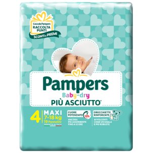 PANNOLINI PER BAMBINI PAMPERS BABY DRY DOWNCOUNT NO FLASH MAXI 19 PEZZI