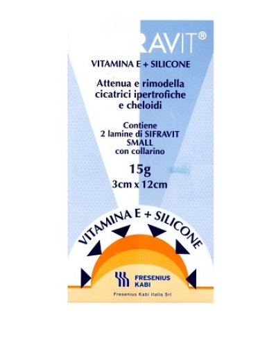Placca in silicone e vitamina e sifravit dimensioni 3x12cm.indicata nel trattamento di cheloidi e cicatrici ipertrofiche conseguenti ad interventi c hirurgici, ustioni, e ferite
