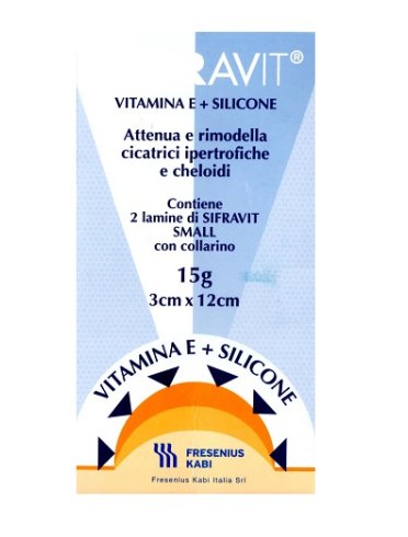 Placca in silicone e vitamina e sifravit dimensioni 3x12cm.indicata nel trattamento di cheloidi e cicatrici ipertrofiche conseguenti ad interventi chirurgici ustioni e ferite