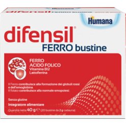 Humana Difensil Ferro - Integratore di Ferro e Acido Folico - 20 Bustine