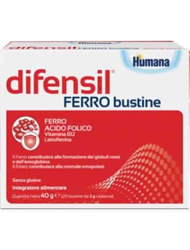 Humana difensil ferro - integratore di ferro e acido folico - 20 bustine