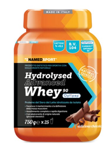 Named sport hydrolysed advanced whey - integratore per massa magra - gusto delicious chocolate - 750 g