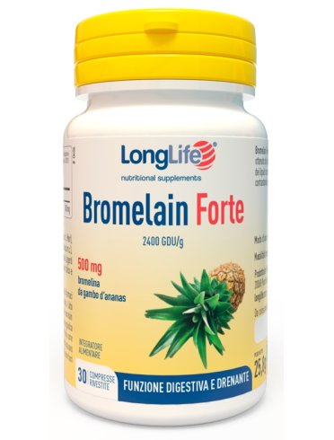 Longlife bromelain forte 500 mg - integratore digestivo e drenante - 30 compresse