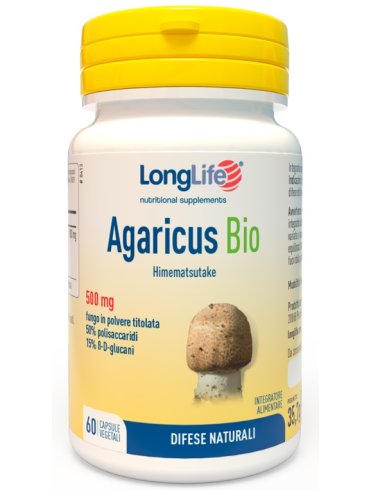 Longlife agaricus bio 500 mg - integratore per il metabolismo dei carboidrati - 60 capsule