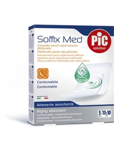 Cerotto pic soffix med in tnt con tampone centrale assorbente sterile monouso 10x10 cm antibatterico 5 pezzi