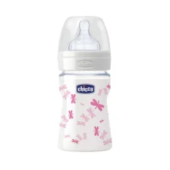 CHICCO BIBERON WELL BEING IN VETRO DECORATO GIRL DA 150 ML NORMAL SILICONE