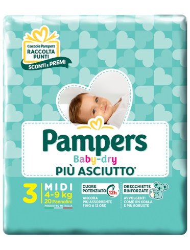 Pampers baby dry - pannolini midi downcount taglia 3 - 20 pezzi 