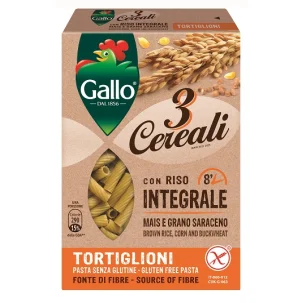 PASTA INTEGRALE 3 CEREALI RISO MAIS E GRANO SARACENO TORTIGLIONI 250 G SCATOLA