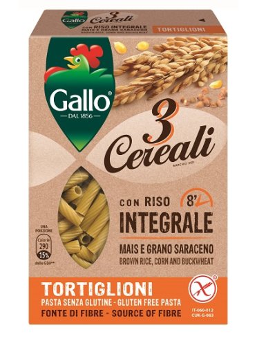 Pasta integrale 3 cereali riso mais e grano saraceno tortiglioni 250 g scatola