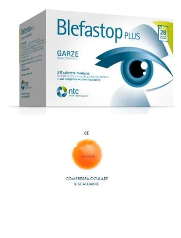 Blefastop plus garza in cotone piegata con filo di bario 28salviette monouso + 1 compressa oculare riscaldabile Blefastop plus garza in cotone piegata con filo di bario 28salviette monouso + 1 compressa oculare riscaldabile