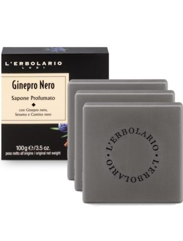 L'erbolario ginepro nero sapone profumato scatola latta 3 saponi da 100g edizione limitata