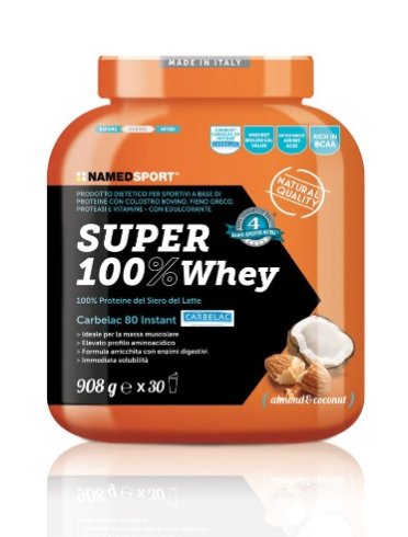 Named sport super 100% whey - integratore massa muscolare - gusto almond & coconut 908 g