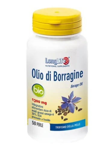 Longlife olio di borragine 1300 mg - integratore per il trofismo della pelle - 50 perle Longlife olio di borragine 1300 mg - integratore per il trofismo della pelle - 50 perle