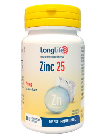 Longlife zinc 25 mg - integratore difese immunitarie - 100 compresse