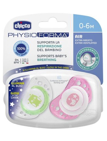 Chicco physiocomfort succhietto in silicone luminoso 0-6m 2 pezzi