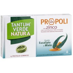 Tantum Verde Natura Propoli con Zinco - Integratore a Base di Propoli - Gusto Eucalipto e Miele 15 Pastiglie