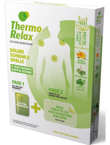 Thermorelax phyto gel dolori schiena e spalle fase 1 gel sollievo immediato e fase 2 maxi cerotto gel multifunzionale con erbe 6 pezzi