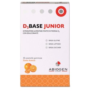 D3 Base Junior - Integratore di Vitamina D3 per Bambini da 4 Anni - Gusto Arancia 30 Caramelle Gommose