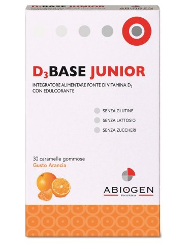 D3 base junior - integratore di vitamina d3 per bambini da 4 anni - gusto arancia 30 caramelle gommose