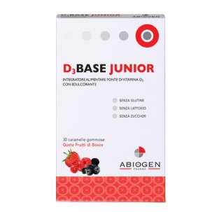 D3 Base Junior - Integratore di Vitamina D3 per Bambini da 4 Anni - Gusto Frutti di Bosco 30 Caramelle Gommose