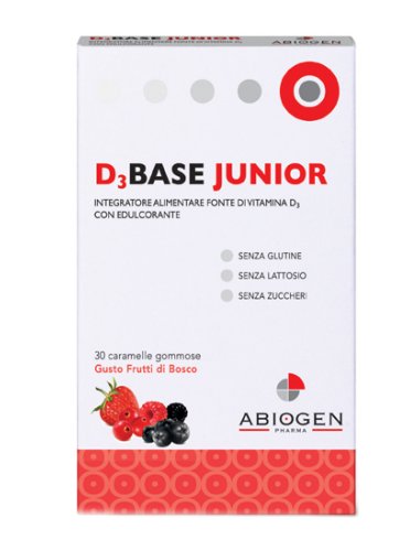 D3 base junior - integratore di vitamina d3 per bambini da 4 anni - gusto frutti di bosco 30 caramelle gommose