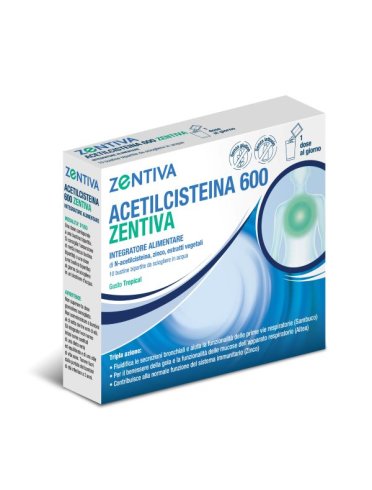 Zentiva acetilcisteina 600 - integratore per difese immunitarie gusto tropical - 10 bustine