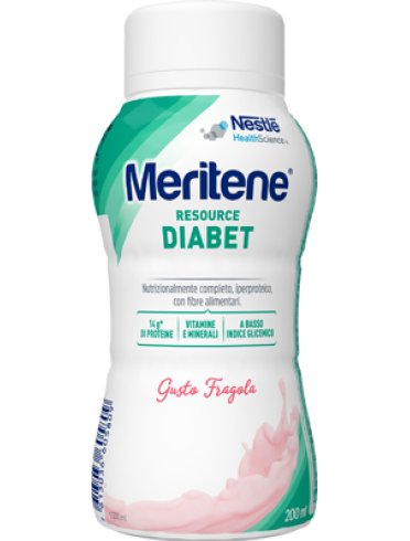 Meritene resource diabet - alimento iperproteico con 28 vitamine e minerali - gusto fragola 200 ml