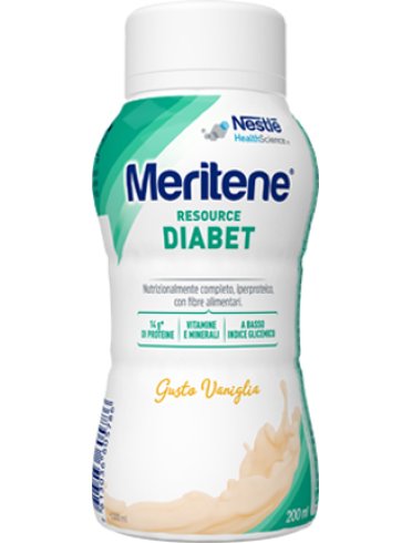 Meritene resource diabet - alimento iperproteico con 28 vitamine e minerali - gusto vaniglia 200 ml