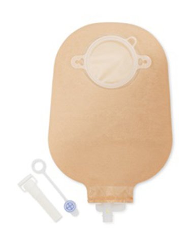 Sacca per urostomia dansac nova 2 anatomica trasparente midicon rubinetto di chiusura di sicurezza 55mm 10 pezzi + 1 adattatore e 10 tappini esterni