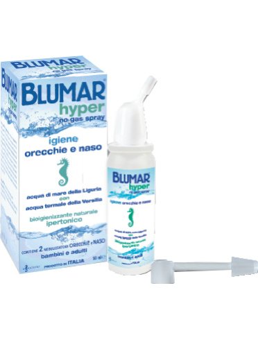 Blumar hyper spray no gas soluzione ipertonica di acqua dimare e acqua termale per igiene naso e orecchio 50 ml