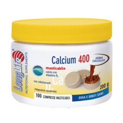 LongLife Calcium 400 mg - Integratore per il Benessere di Ossa e Denti Gusto Cacao - 100 Compresse