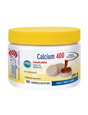 Longlife calcium 400 mg - integratore per il benessere di ossa e denti gusto cacao - 100 compresse Longlife calcium 400 mg - integratore per il benessere di ossa e denti gusto cacao - 100 compresse
