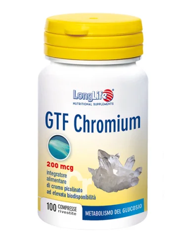 Longlife gtf chromium 200 mcg - integratore per il metabolismo del glucosio - 100 compresse Longlife gtf chromium 200 mcg - integratore per il metabolismo del glucosio - 100 compresse