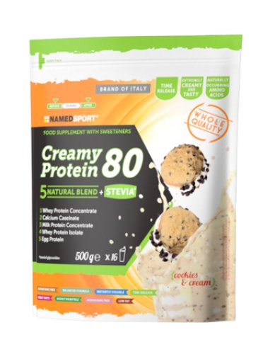 Named sport creamy protein 80 gusto cookies & crema - integratore per massa muscolare - 500 g