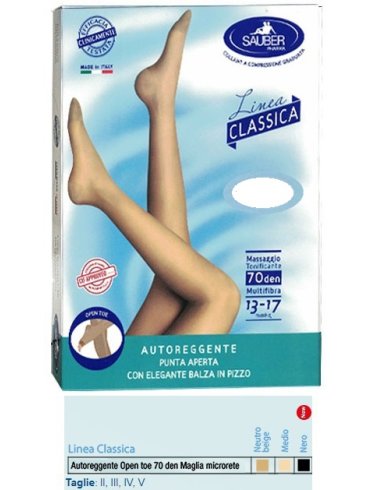 Sauber autoreggente open toe maglia microrete 70 den coloremedio taglia 4 linea classica