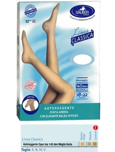 Sauber autoreggente open toe maglia liscia 140 den colore neutro beige taglia 5 linea classica