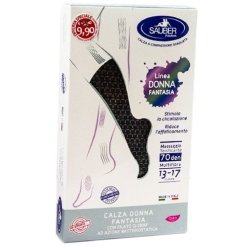 SAUBER CALZA DONNA FANTASIA FILATO Q-SKIN 70 DEN NERO MINI SCACCO BIANCO TAGLIA P PROMO