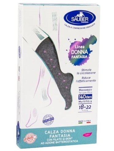 Sauber calza donna fantasia filato q-skin 140 den grigio pois rosa taglia m