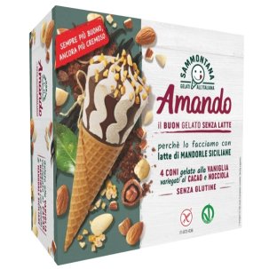 AMANDO GELATO ALLA VANIGLIA CON LATTE DI MANDORLA IN CIALDACONO VANIGLIA/CACAO/NOCCIOLA 4 PEZZI