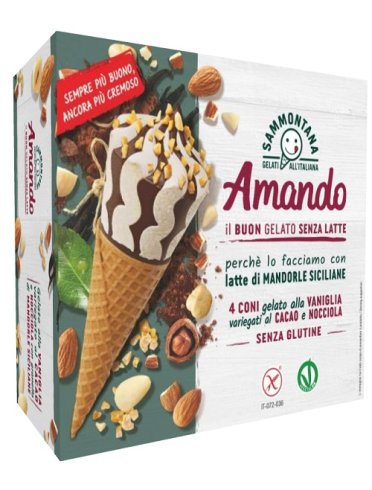 Amando gelato alla vaniglia con latte di mandorla in cialdacono vaniglia/cacao/nocciola 4 pezzi