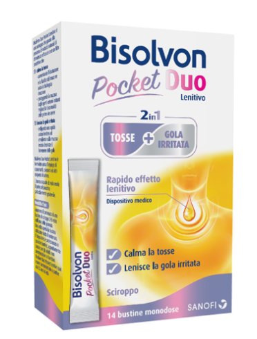 Bisolvon duo pocket lenitivo - sciroppo contro tosse e gola irritata - gusto miele e altea 14 bustine