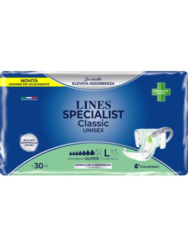 Lines specialist classic - pannolone a mutandina per incontinenza assorbenza super - misura grande 30 pezzi