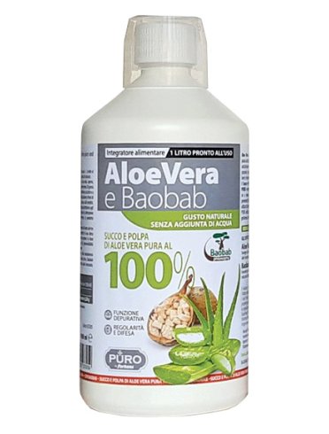 Puro aloe vera succo e polpa 100% + baobab 1 litro