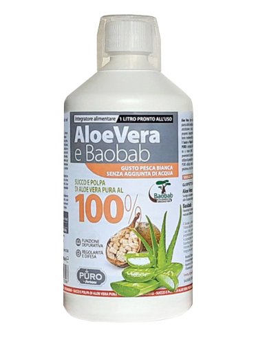 Puro aloe vera succo e polpa 100% + baobab pesca bianca 1 litro
