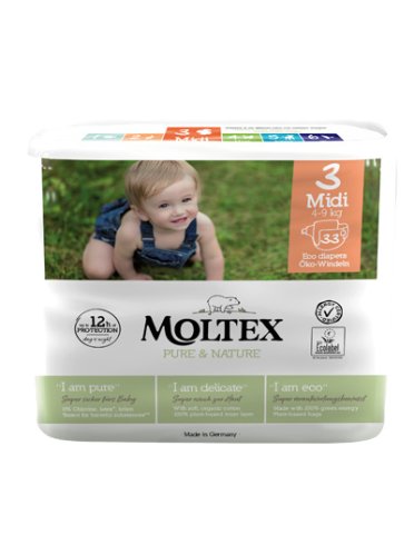 Pannolini moltex pure & nature midi 4-9 kg taglia 3 33 pezzi