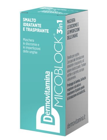 Dermovitamina micoblock 3 in 1 - smalto unghie idratante e traspirante anti-imperfezioni colore turchese - 5 ml