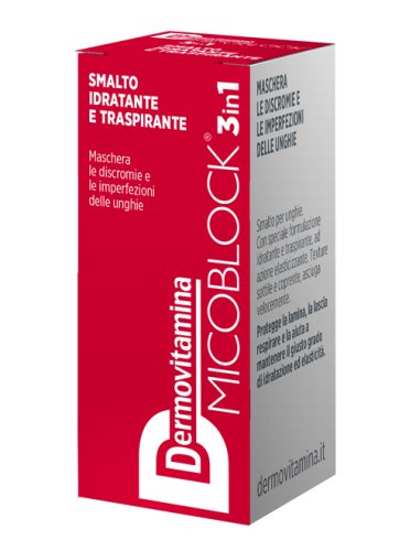 Dermovitamina micoblock 3 in 1 - smalto unghie idratante e traspirante anti-imperfezioni colore rosso - 5 ml