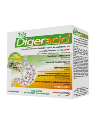 Trio digeracid - integratore per bruciore e acidità - 12 bustine
